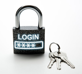 durable padlock with password login with keychain on white