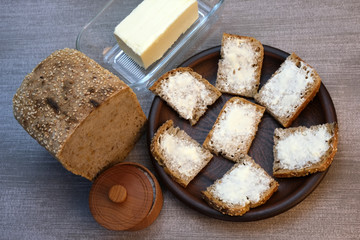 Small sandwiches on homemade bread with butter