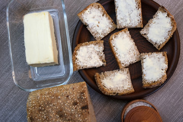 Small sandwiches on homemade bread with butter