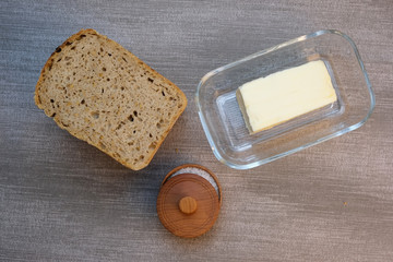 Glassware with butter, salt and butter