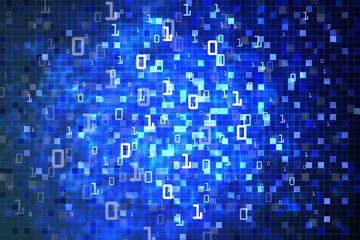 Data cloud computer binary data matrix. vertical digital binary code moving motion downward. light...