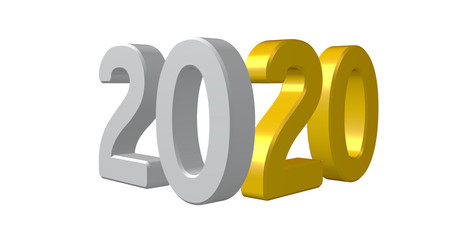 3D illustration of 2020 text on white background. 3D rendering.