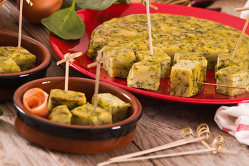 Spanish omelette with spinach.