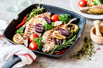 Grilled Breams with Veggies and Herbs
