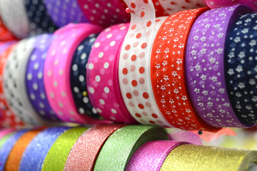 Fototapeta premium Luxury silk ribbons for sewing on cloths and garments