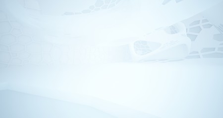 Abstract white parametric interior with window. 3D illustration and rendering.