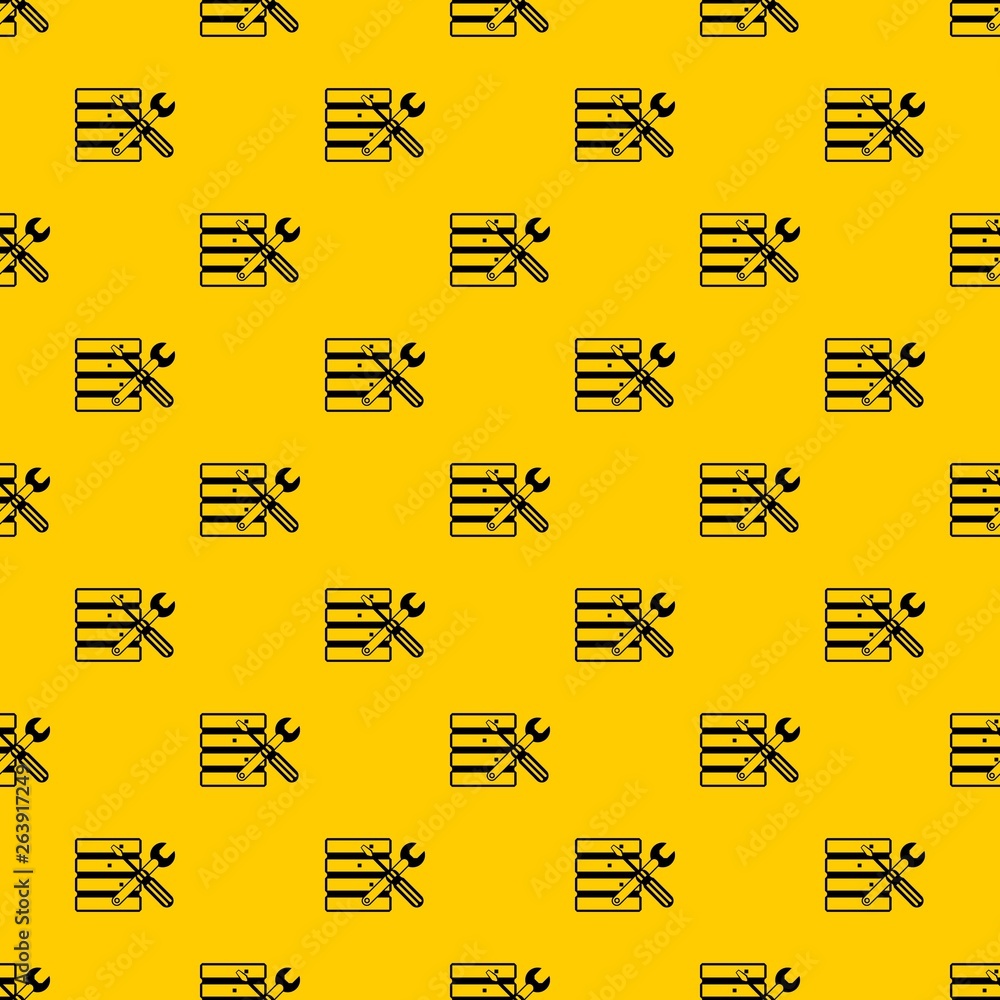 Poster database with screwdriverl and spanner pattern seamless vector repeat geometric yellow for any desig