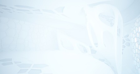 Abstract white parametric interior with window. 3D illustration and rendering.
