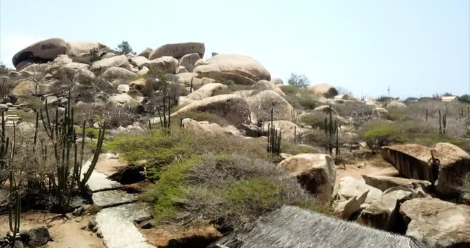 Aerial Ascending: Huge Rocks By the Ruins in Oranjestad Aruba in Oranjestad, Aruba
