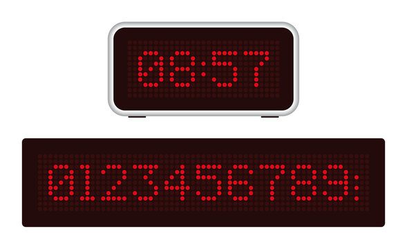 Retro digital clock with red point numbers