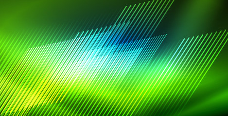 Naklejka premium Neon glowing techno lines, blue hi-tech futuristic abstract background template with lights