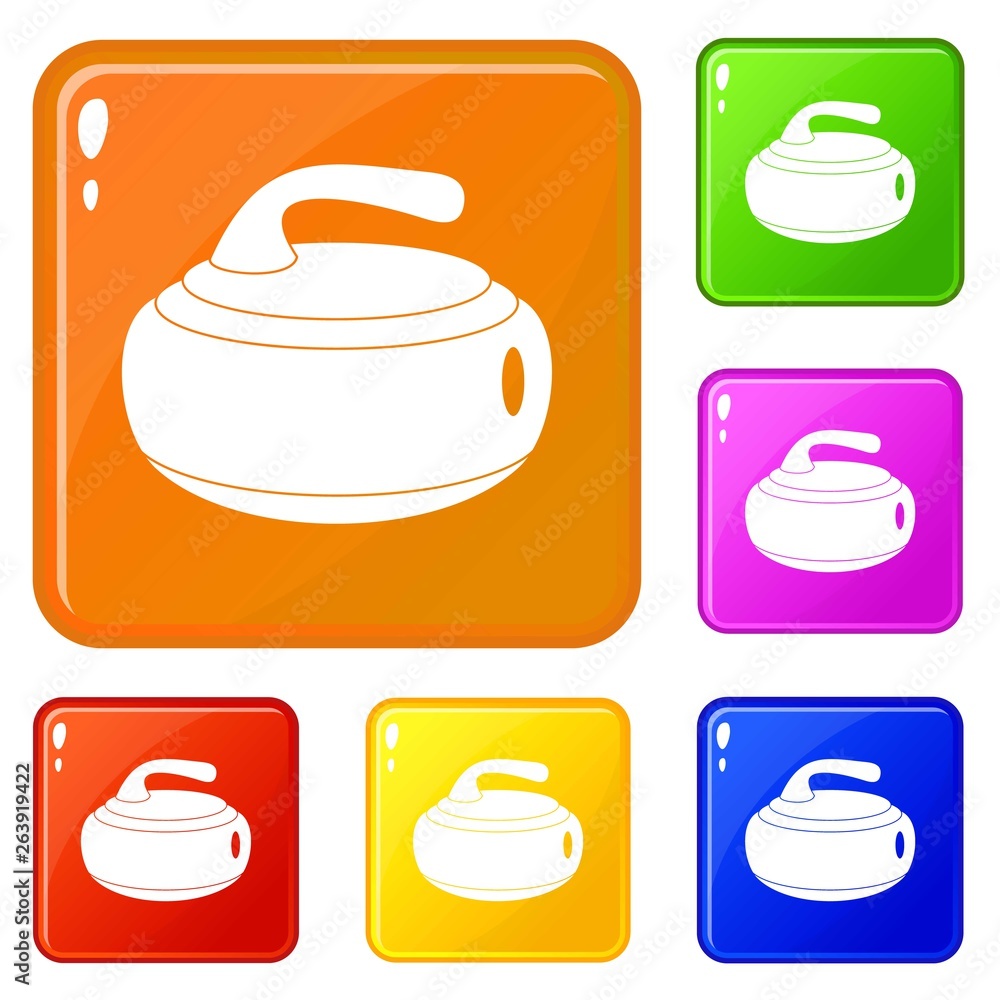 Poster curling stone icons set collection vector 6 color isolated on white background