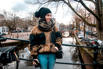 Girl having fun in Amsterdam.
