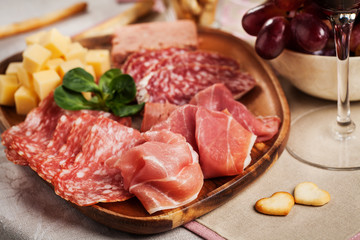 Red wine with charcuterie and cheese