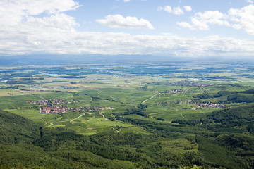 Fototapeta premium Panoramic aerial view the Upper Rhine plain in Alsace, France