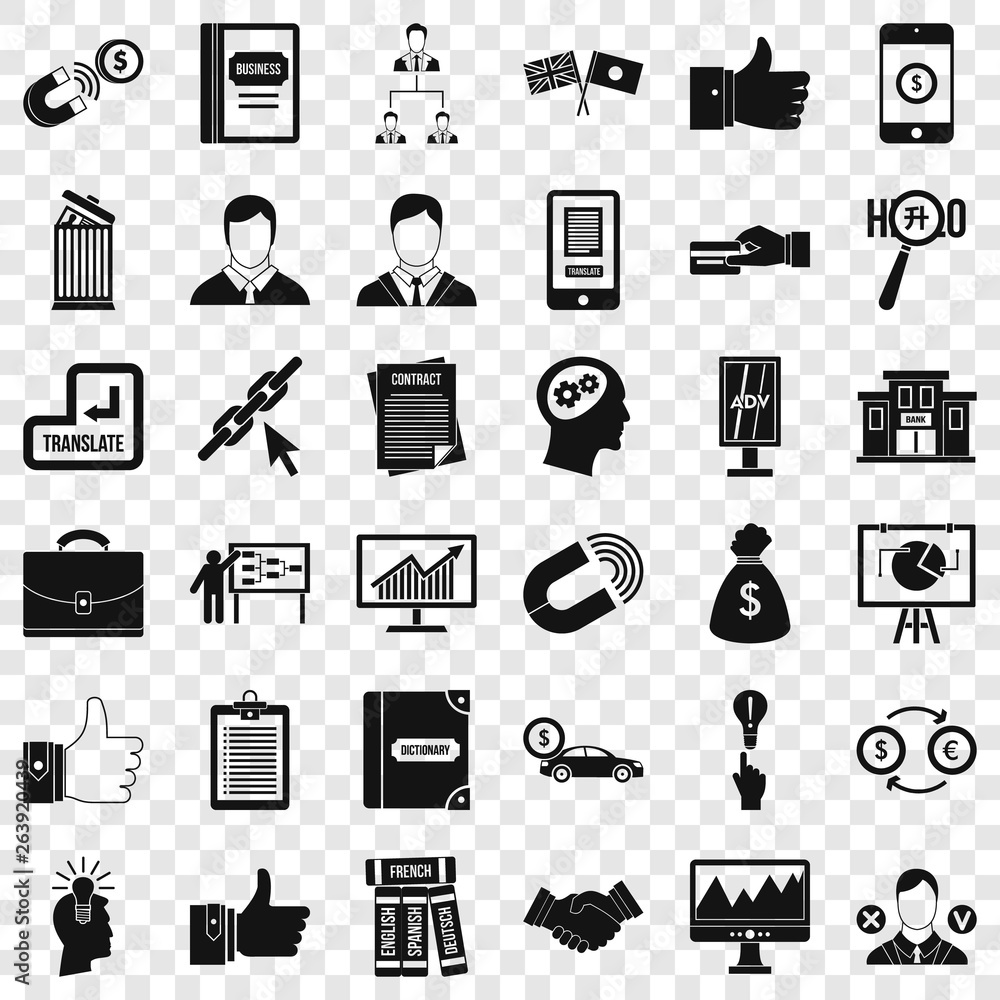 Poster business learning icons set. simple style of 36 business learning vector icons for web for any desig