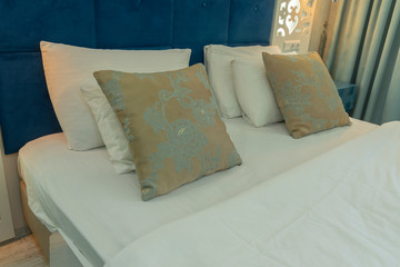 Pillow on bed decoration room interior 