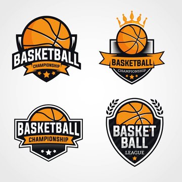 Set of basketball logos, emblems, badges designs with shield