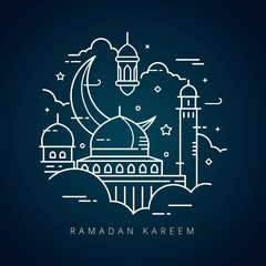 Vector illustration for the celebration of holy month Ramadan with line art design