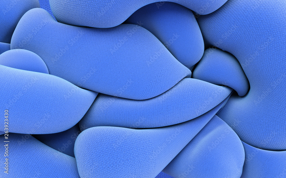 Poster 3d abstract shapes rendering illustration. blue compressed abstraction. trendy computer graphics wit