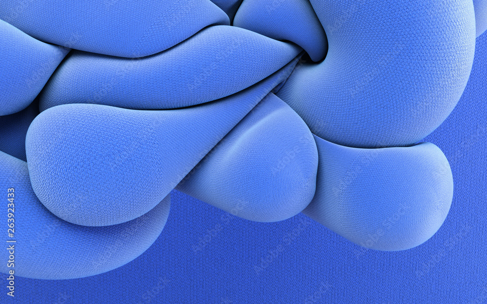 Poster 3d abstract shapes rendering illustration. blue compressed abstraction. trendy computer graphics wit