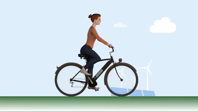 Electric bike, wind turbines, solar panels.