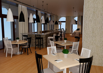 3D Rendering Cafe Dining Area