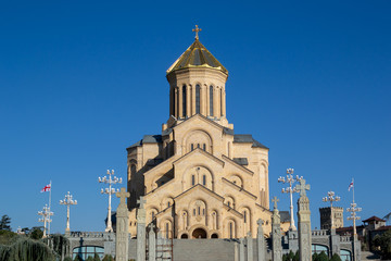 Tsminda Sameba or The Holy Trinity Cathedral of Tbilisi, Georgia in clear weather