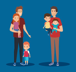 cute men friends with their daughter and sons