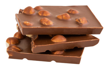 chocolate with nuts isolated on white background