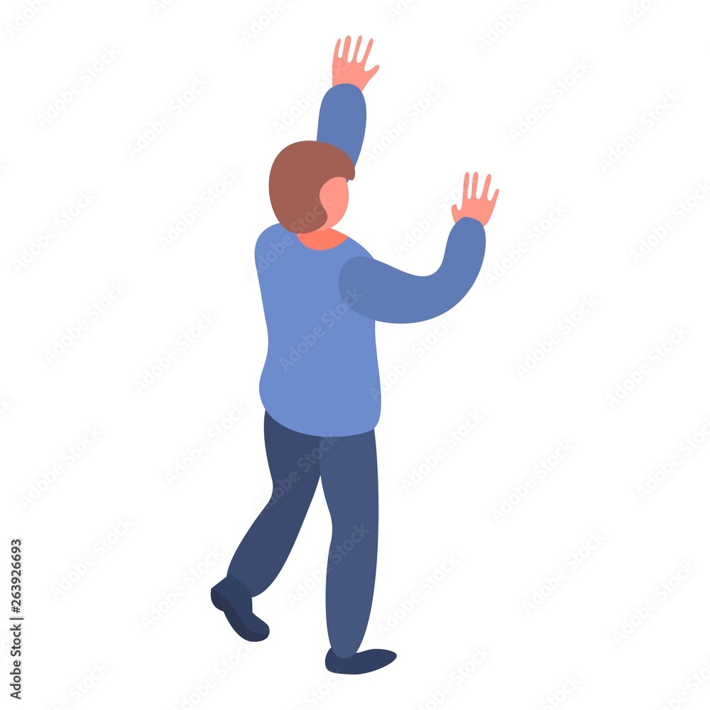 Poster Man hands up icon. Isometric of man hands up vector icon for web design isolated on white background