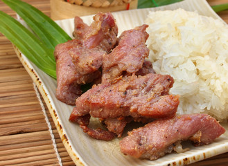 Grilled pork with sticky rice, Thai food