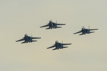 Fototapeta na wymiar Su-30SM fighter jets flying in the sky
