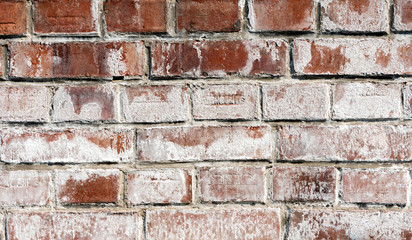 Close up white efflorescence on a brick wall.