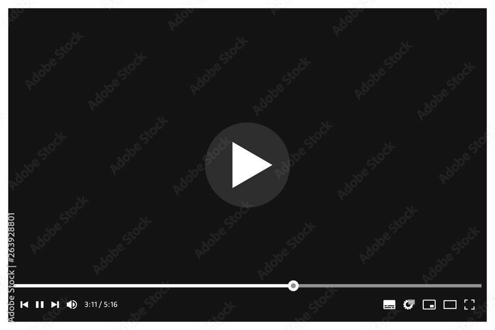 Poster multimedia player of social media. social media site template with playing video. vector illustratio