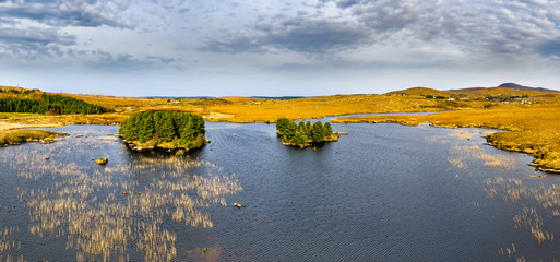 Aerial view of Loch Mhin Leic na Leabhar - Meenlecknalore Lough - close to Dungloe in County...