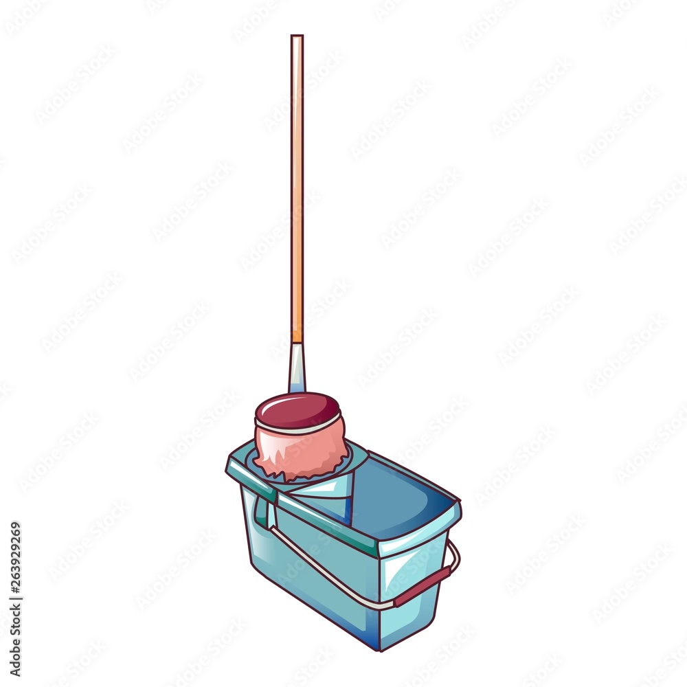 Aufkleber mop in bucket icon. cartoon of mop in bucket vector icon for web design isolated on white background