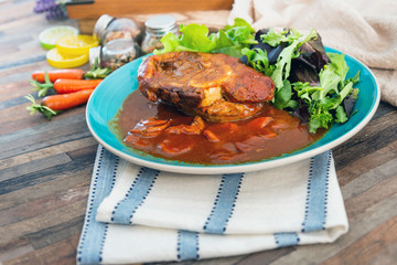 Beef stewed and Carrots potatoes with a wine sauce and herbs