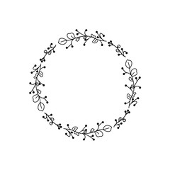 Wedding flowers vector. Floral frame for invitation card. Flower decor element. Modern style. Vector frame on white background. Round frame of leaves. Hand drawn border. Earth day handdrawn frame.