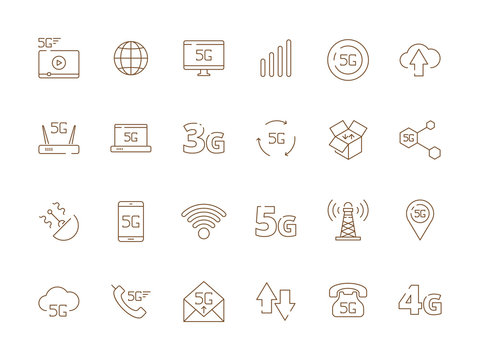 5g Icons. Internet Mobile Safety Wireless 4g Signal Telecommunication New Technology Free Wifi Vector Symbols. Illustration Of Free Wireless Signal, Internet Connect 4g And 5g