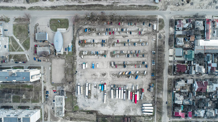 aerial photo of parking with lot of colorful cars