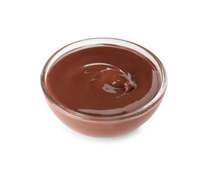 Dessert bowl with tasty chocolate cream isolated on white