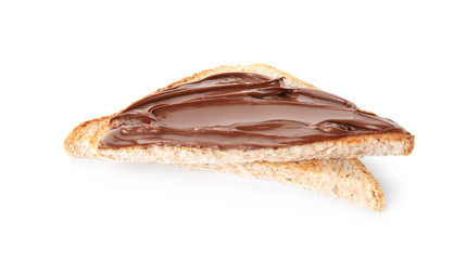 Toast with sweet chocolate cream isolated on white