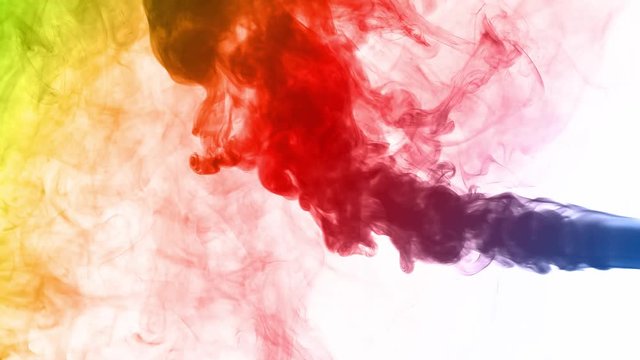 A stream of real colorful smoke on a white background