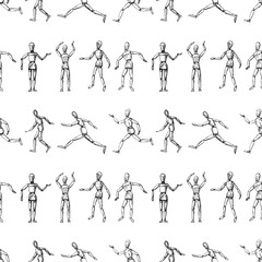 Seamless pattern of sketches of human mannequins