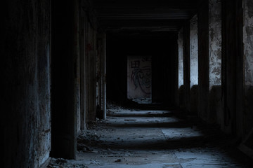 Fototapeta na wymiar Ruined hospital corridor