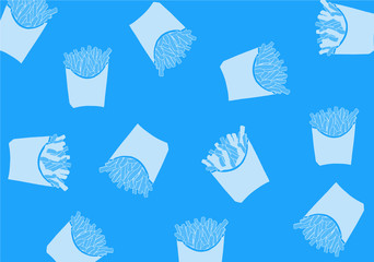 French fries pattern, blue background , fast food cover,vector