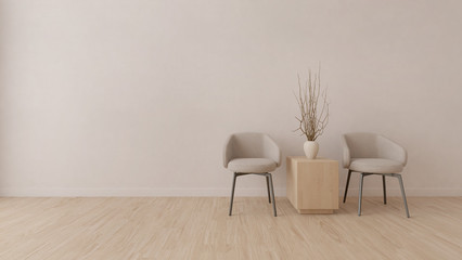 minimalism empty room with chair on wooden floor