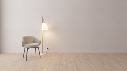Fototapeta na wymiar minimalism empty room with a chair and lamp