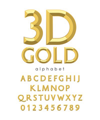 Vector 3d gold alphabet and font. Letters and numbers